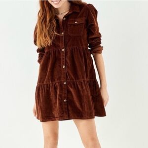 American Eagle Outfitters Brown Corduroy Long Sleeve Dress